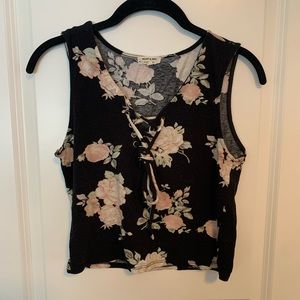 Black floral crop top